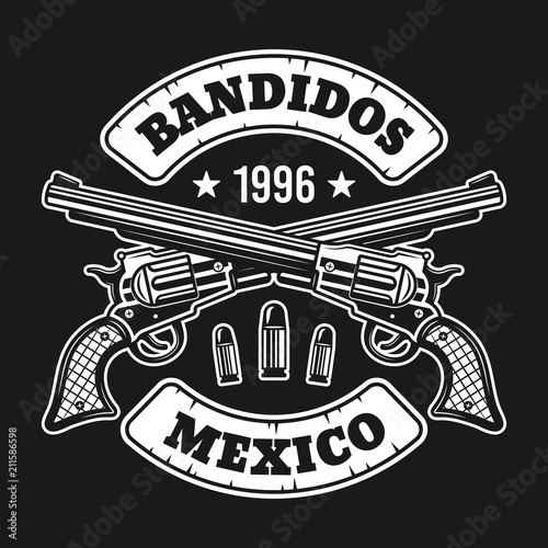 Two crossed pistols vector retro emblem on dark