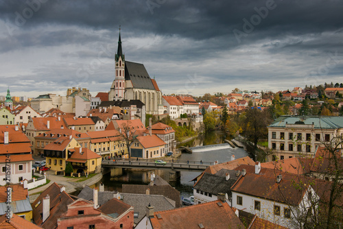 Old city view in fall. Czech krumlov. Traveling through Europe. The city in Czech Republic, sights.