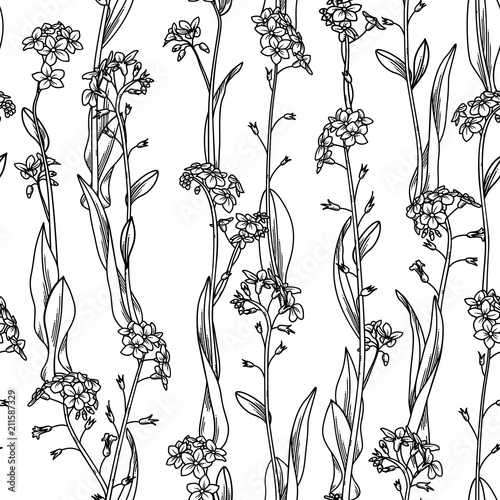 Vector duotone floral seamless pattern.