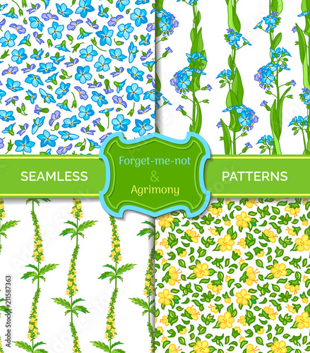 Vector set of floral seamless patterns.