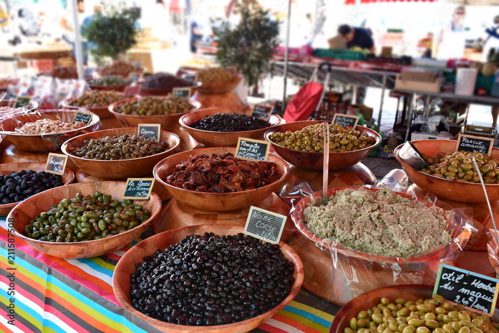 Market stall with olives