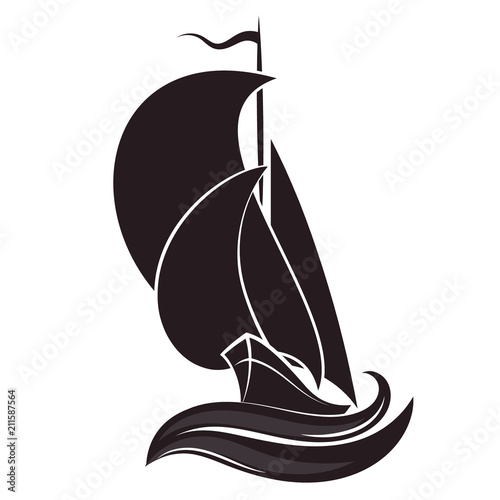 Sailboat swims silhouette