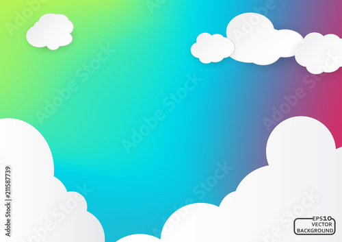 Blue sky with Colorful clouds. Vector illustration.