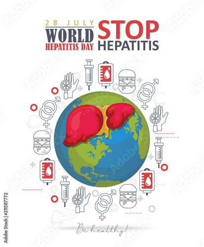 World hepatitis day vector poster in modern flat design on white background. 28 July