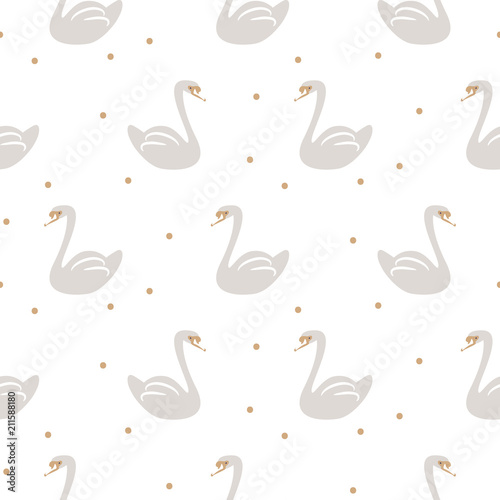 Swan cute kids simple seamless vector pattern.