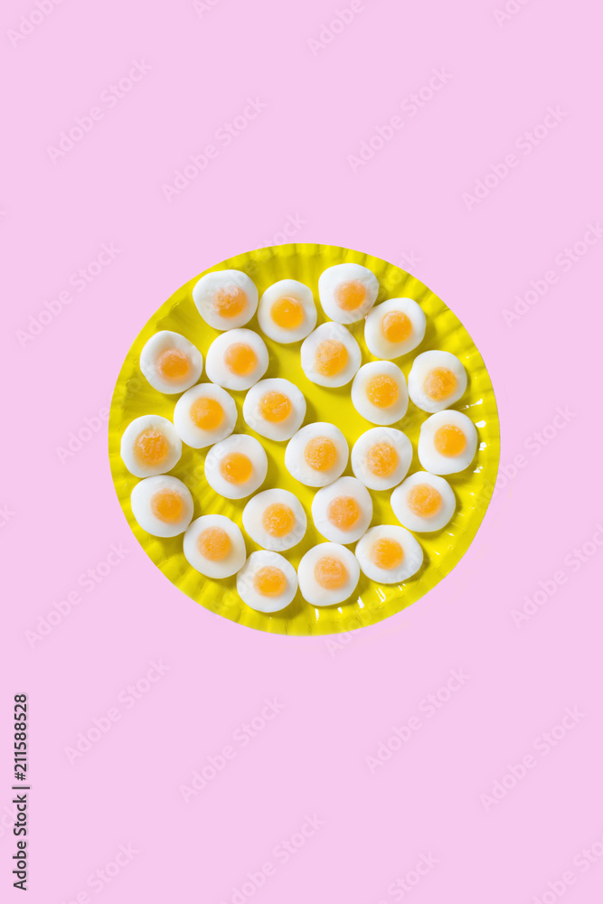 egg jelly candy in a graphic representation, pop minimal contemporary mood, unhealthy but tasty sweets egg jelly candy in a graphic representation, pop minimal contemporary mood, unhealthy but tasty sweets