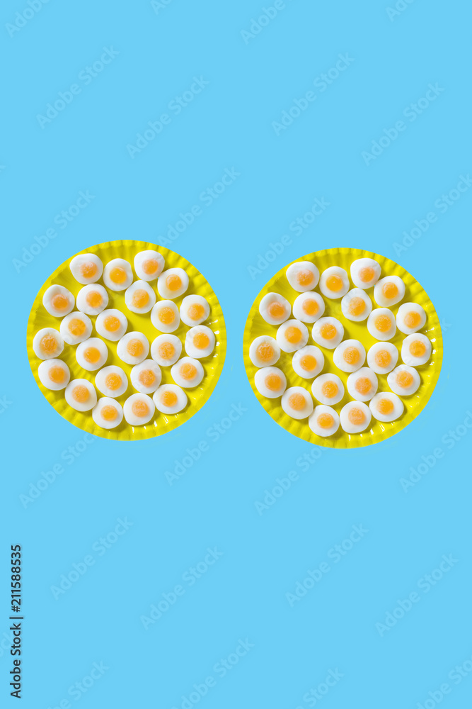 egg jelly candy in a graphic representation, pop minimal contemporary mood, unhealthy but tasty sweets egg jelly candy in a graphic representation, pop minimal contemporary mood, unhealthy but tasty sweets