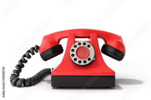 Hot line concept Red vintage telephone taking a call ideal for contact page 3d render