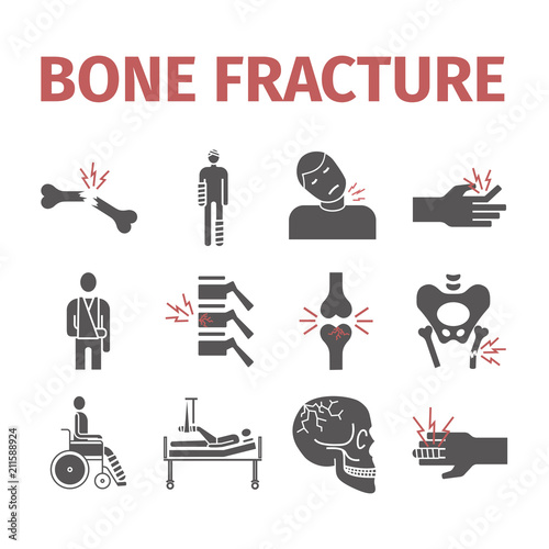 Bone Fractures icons. Treatment. Infographic. Vector illustrations