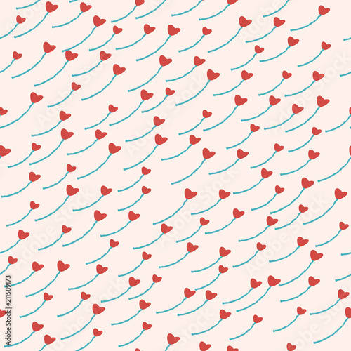 Illustration of flying hearts like fluff dandelions. Valentine's day backdrop. Vector seamless wedding pattern. Can be used for wrapping paper, design of banners, cards, print on clothes.