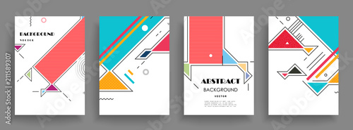 Covers templates set with graphic geometric elements. Applicable for brochures, posters, covers and banners. Vector illustrations.
