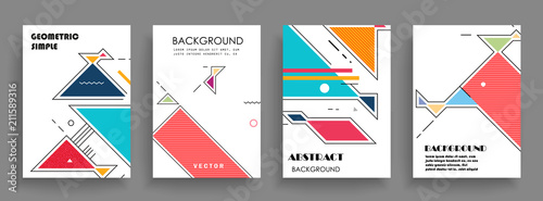 Covers templates set with graphic geometric elements. Applicable for brochures, posters, covers and banners. Vector illustrations.