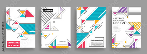 Covers templates set with graphic geometric elements. Applicable for brochures, posters, covers and banners. Vector illustrations.