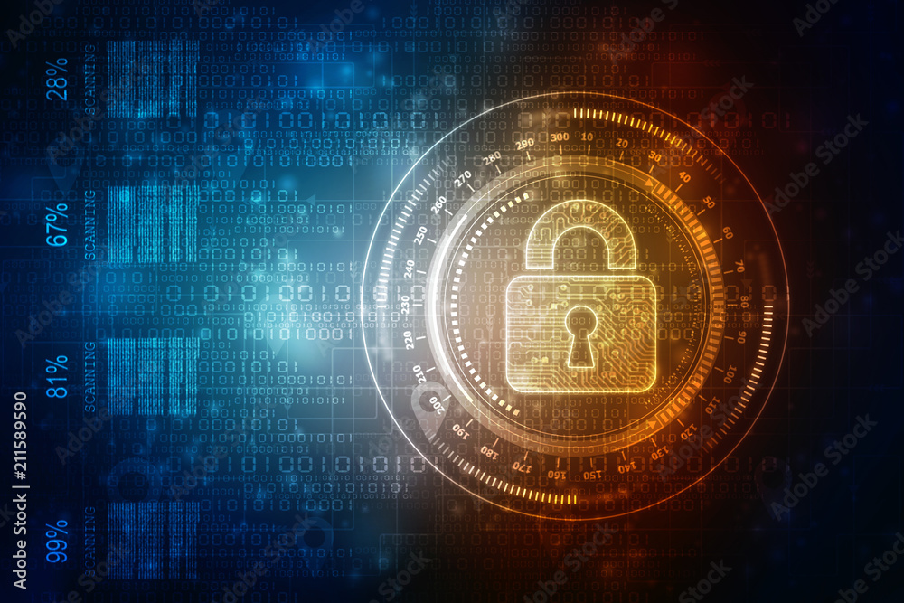 2d illustration Safety concept: Closed Padlock on digital background