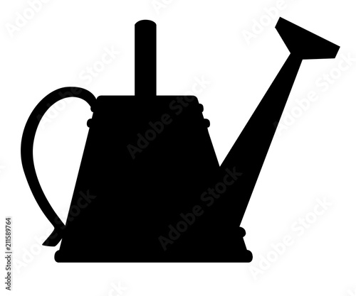 Black silhouette. Gardening tool watering can. Metal flower can. Farming equipment flat style. Vector illustration isolated on white background