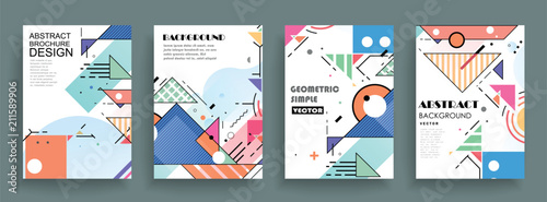 Covers templates set with graphic geometric elements. Applicable for brochures, posters, covers and banners. Vector illustrations.