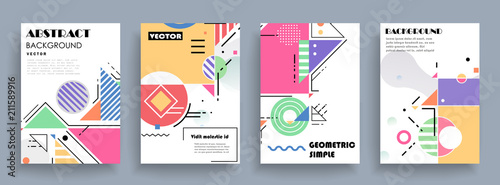 Covers templates set with graphic geometric elements. Applicable for brochures, posters, covers and banners. Vector illustrations.