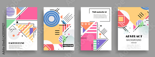 Covers templates set with graphic geometric elements. Applicable for brochures, posters, covers and banners. Vector illustrations.