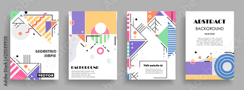 Covers templates set with graphic geometric elements. Applicable for brochures, posters, covers and banners. Vector illustrations.