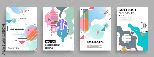Covers templates set with graphic geometric elements. Applicable for brochures, posters, covers and banners. Vector illustrations.