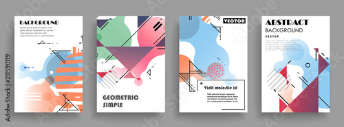 Covers templates set with graphic geometric elements. Applicable for brochures, posters, covers and banners. Vector illustrations.