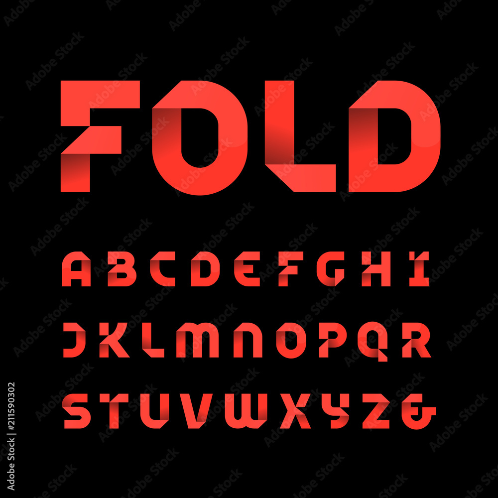 Paper font. Vector alphabet with fold effect letters.