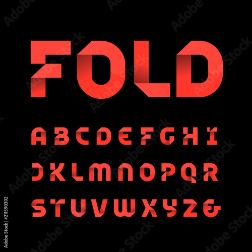 Paper font. Vector alphabet with fold effect letters.