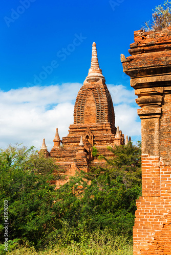 View of the ancient pagoda in Bagan  Myanmar. Copy space for text. Vertical.