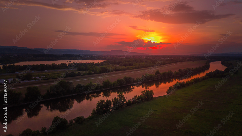 Obraz premium Sunset on Sava river