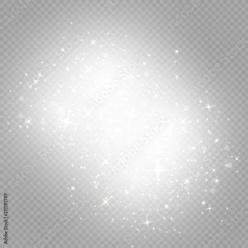 White sparks glitter special light effect. Vector sparkles on transparent background. Sparkling magic dust particles. 