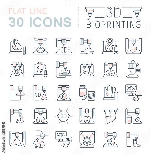 Set Vector Line Icons of 3D Bioprinting.