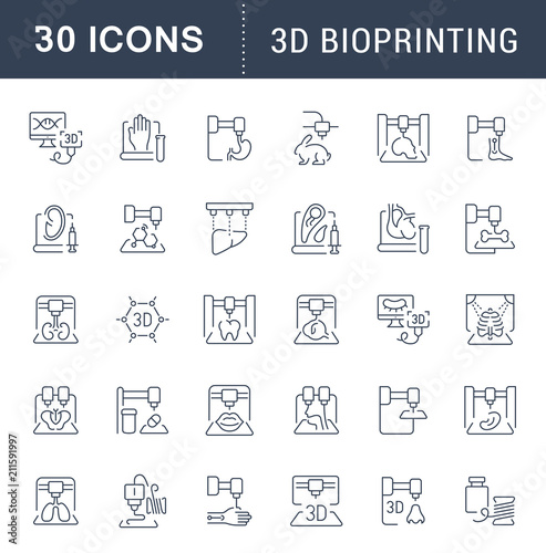 Set Vector Line Icons of 3D Bioprinting.