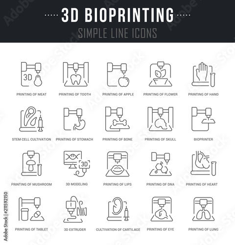 Set Vector Line Icons of 3D Bioprinting.