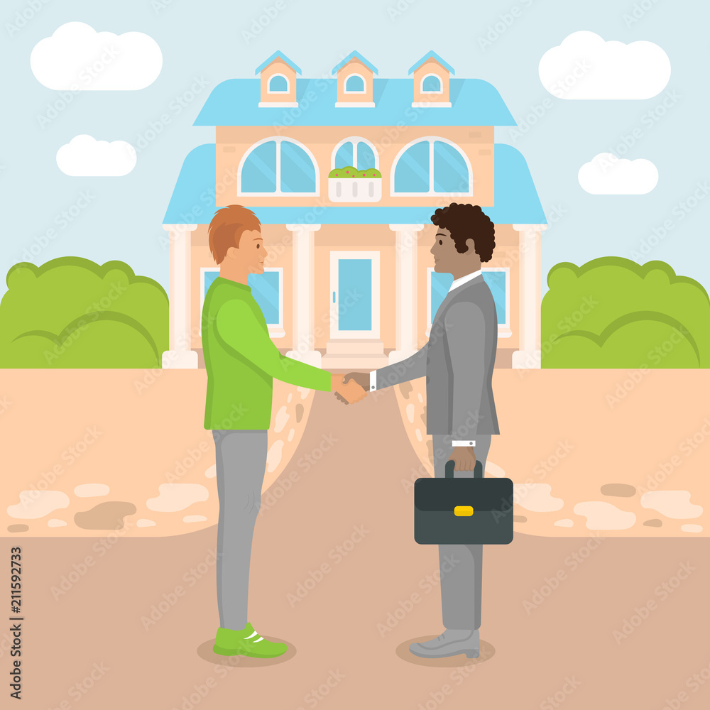 Flat illustration of home buying. Flat illustration of home buying.