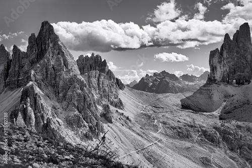 Dolomites, black and white landscape