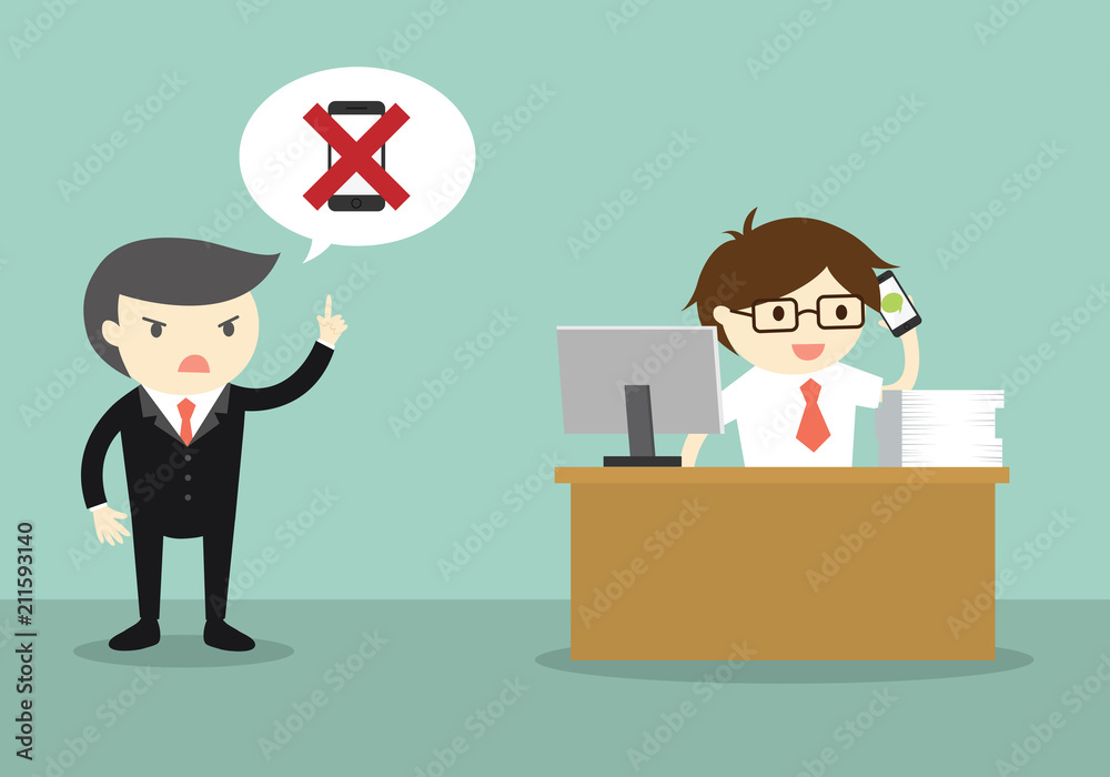 Business concept, Not using smartphone while working. Vector illustration. Business concept, Not using smartphone while working. Vector illustration.