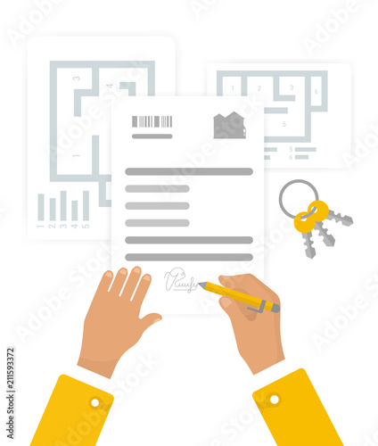 Flat Illustration of Contract Signing.