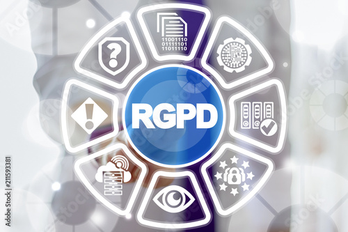 RGPD, Spanish, French and Italian version of GDPR. General Data Protection Regulation. The protection of personal data. Data safety european standard. photo