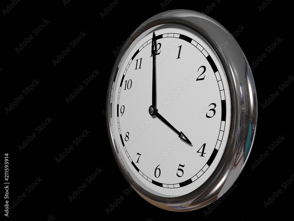 Large clock face with hands that mark the hours on Black background Large clock face with hands that mark the hours on Black background