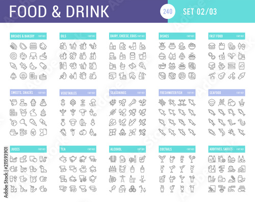 Collection Linear Icons of Food and Drinks