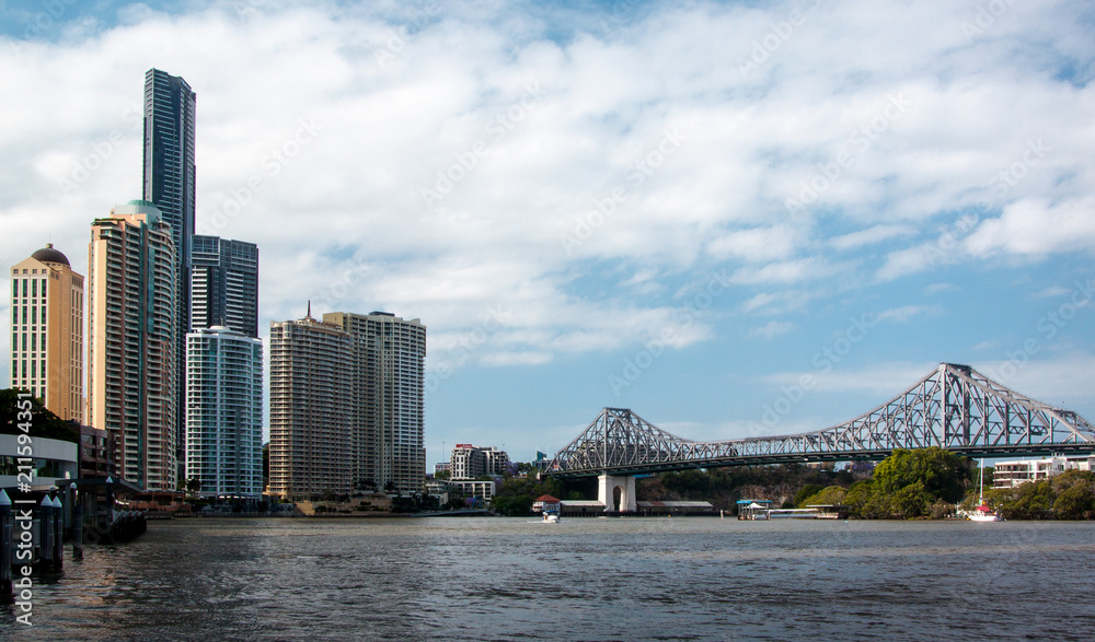 Brisbane Australia city river with story bridge in daytime and clouds Brisbane Australia city river with story bridge in daytime and clouds