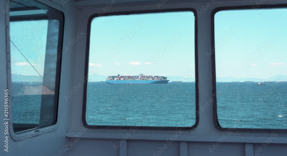 view through cargo ship window