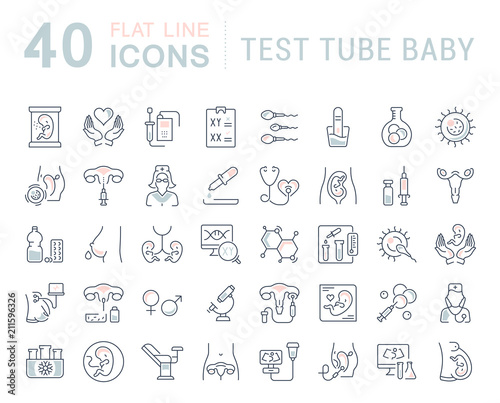 Set Vector Line Icons of Test Tube Baby.