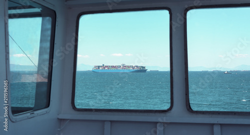 view through cargo ship window © mtv2021