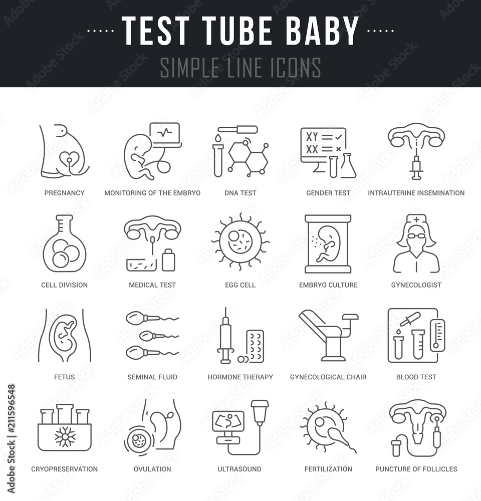 Set Vector Line Icons of Test Tube Baby. Set Vector Line Icons of Test Tube Baby.