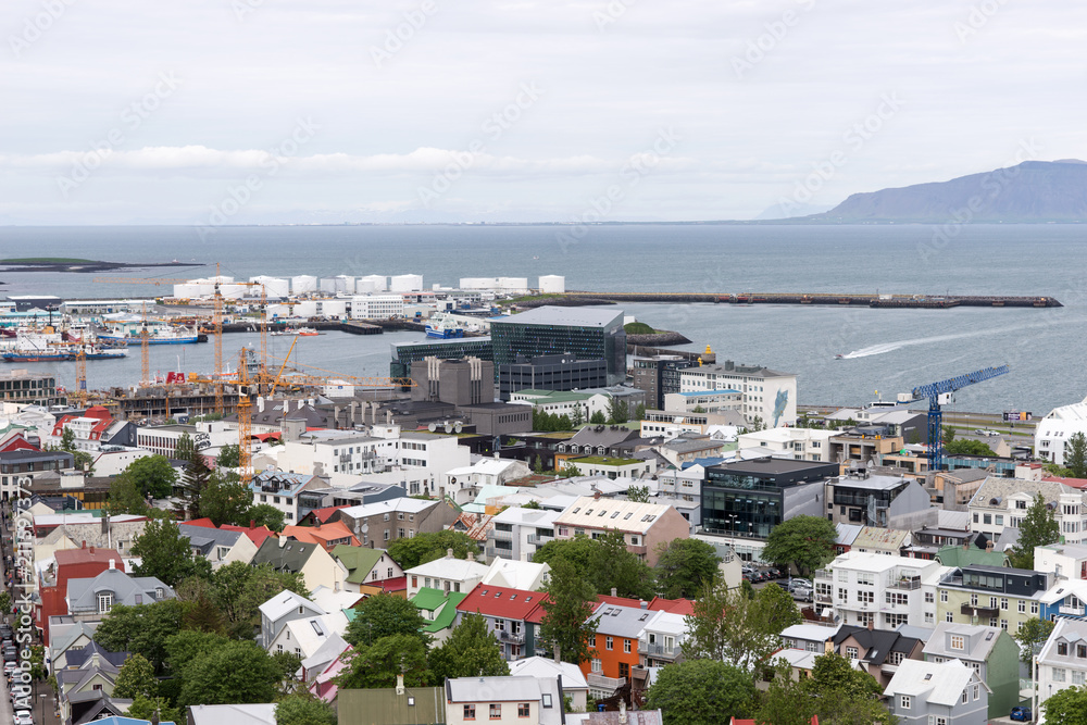 Naklejka premium Aerial view of downtown Reykjavik. Capital of Iceland