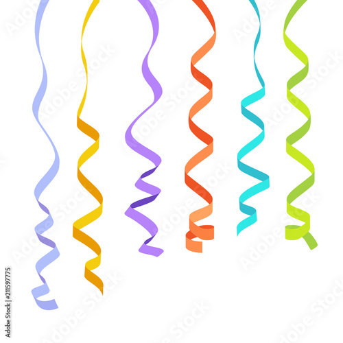 Colorful ribbons for celebration or party art work. Vector tapes isolated on white background. Serpentine illustration.