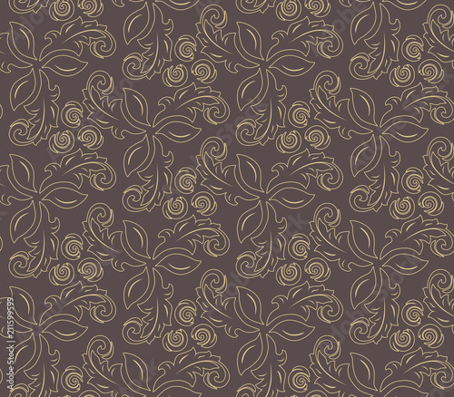 Floral vector golden ornament. Seamless abstract classic background with flowers. Pattern with repeating floral elements. Ornament for fabric, wallpaper and packaging