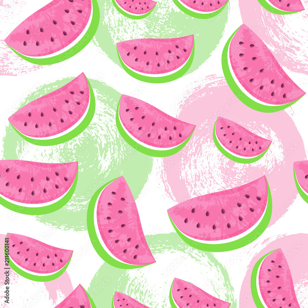 Seamless Watermelon Pattern isolated on hand drawn brush backgro Seamless Watermelon Pattern isolated on hand drawn brush backgro