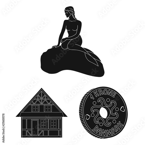 Traveling in Denmark black icons in set collection for design. Denmark and attractions vector symbol stock web illustration.